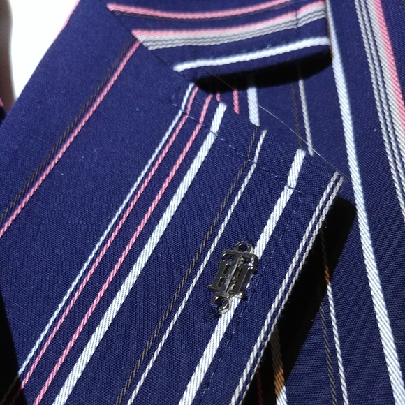NWT Tommy Hilfiger Navy Blue Pink Cream Pin Striped Classy Blazer - Picture 11 of 13